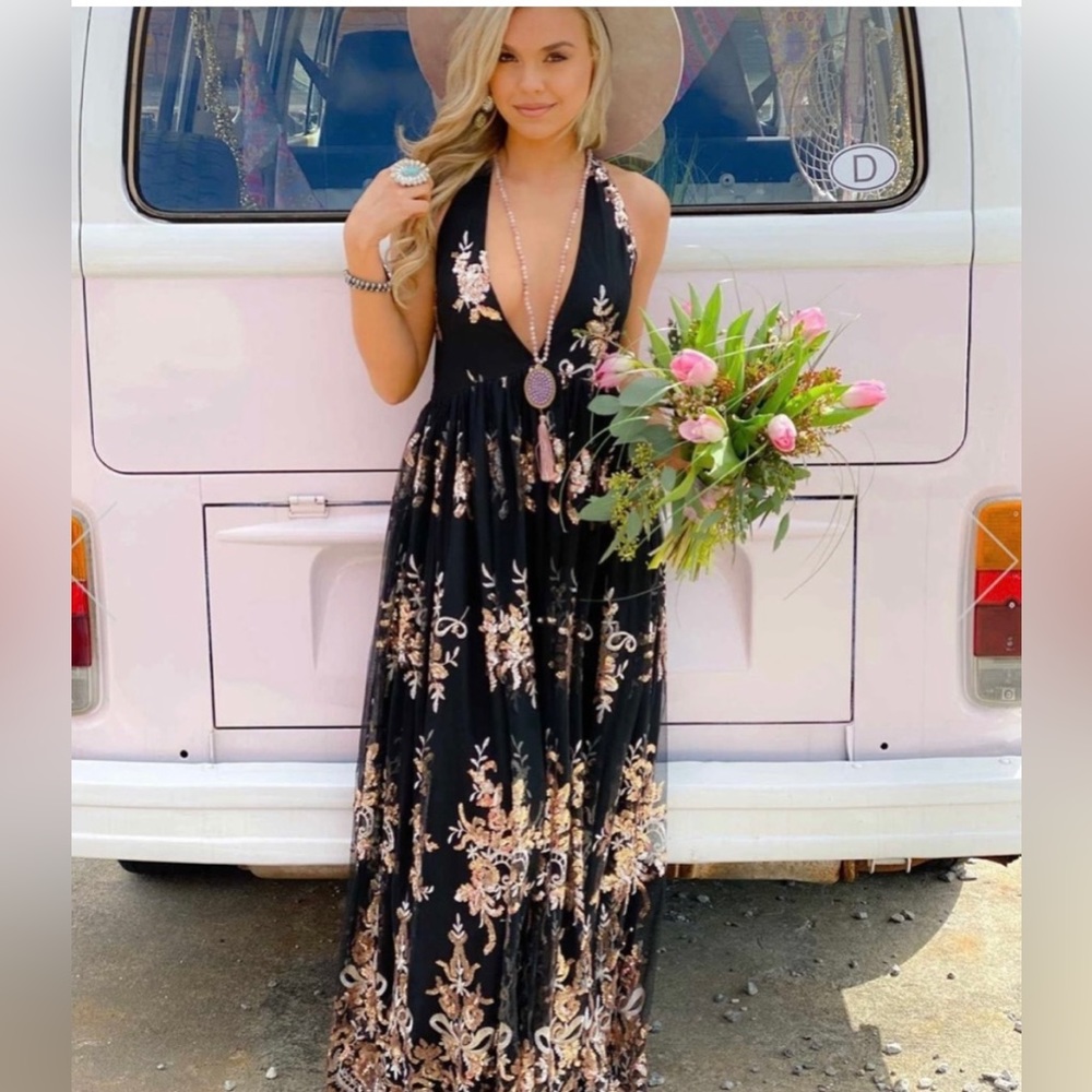 Black dress with rose gold sequins